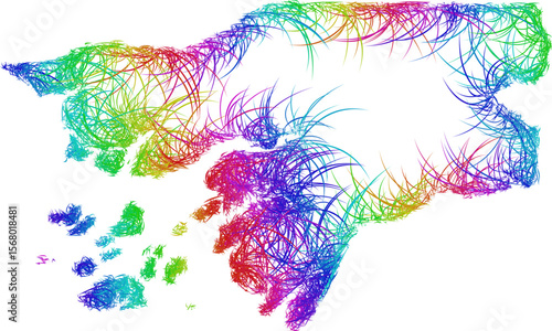 Rainbow sketch outline map of Guinea-Bissau 