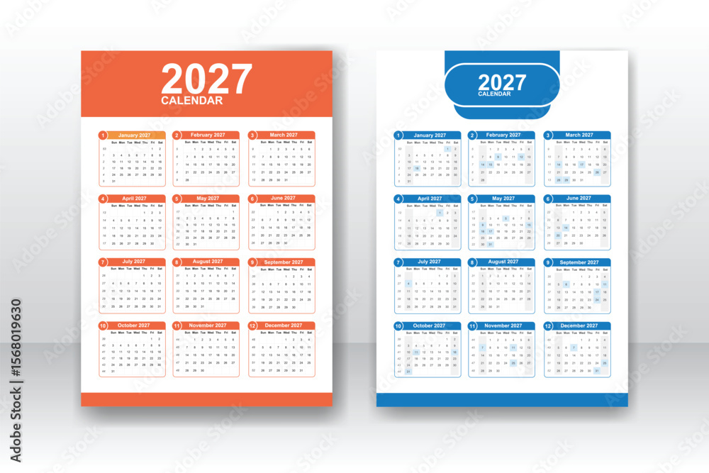 Wall Calendar 2027 | Minimalist & Elegant Blue Wall Calendar Template | Clean Design for 2027 Wall Calendar 2027 | Minimalist & Elegant Blue Wall Calendar Template | Clean Design for 2027