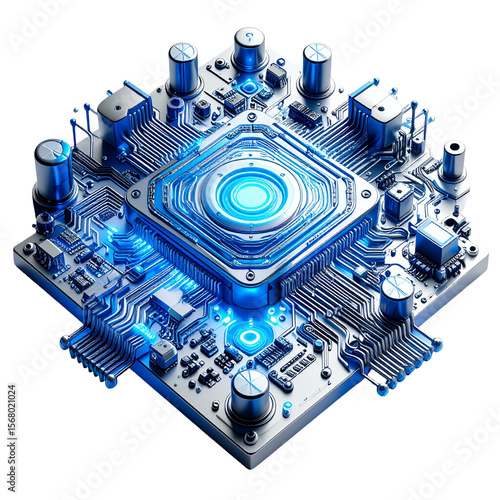 Detailed electronic circuit board with processor close up