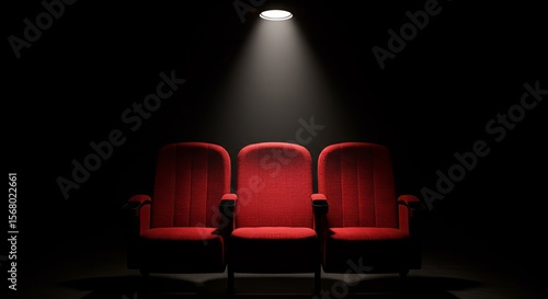 Red Theater Seats Under Spotlight in Dark Environment