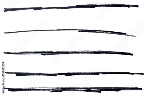 Set of black hand drawn marker pen stroke line transparent background design element doodle scribble underline