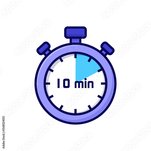 illustration cartoon stopwatch on white background of 10 minutes
