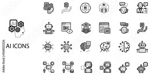 AI simple concept Grew Color 24 icons set. Vector illustration.