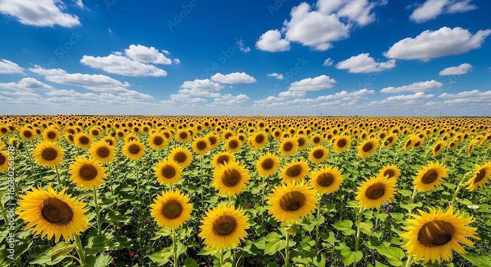 Fototapeta premium Bright Sunflower Field Under Blue Sky