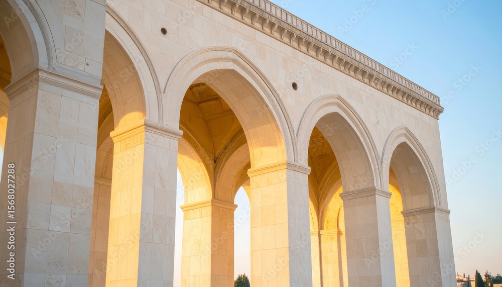 Golden Hour Architecture: Serene Colonnade at Sunset Golden Hour Architecture: Serene Colonnade at Sunset