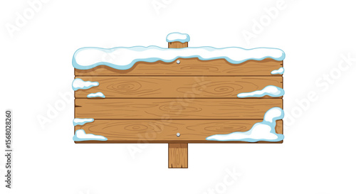 Snow-covered wooden sign vector illustration for winter season design