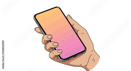 Hand holding smartphone with colorful screen in minimalistic style