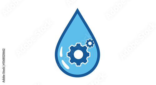 Water drop with gear icons symbolizing technology and industry