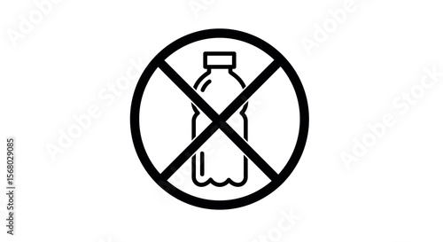 No plastic bottles icon: minimalist black and white symbol for environmental awareness