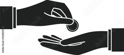 Illustration of wealth transfer in action with two hands present silhouette black vector illustration