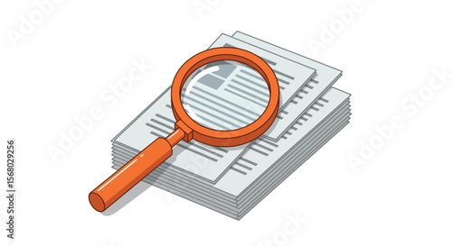 Magnifying glass on documents vector illustration for analytical concepts in flat style