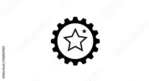 Star emblem inside gear outline icon for industrial and achievement themes
