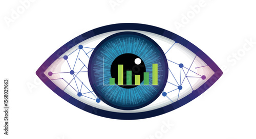 Futuristic eye with technology and data visualization elements