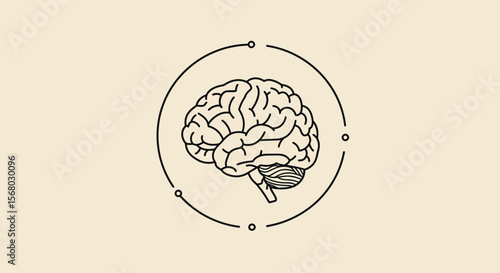 Minimalist linear brain design with circular elements in beige scheme