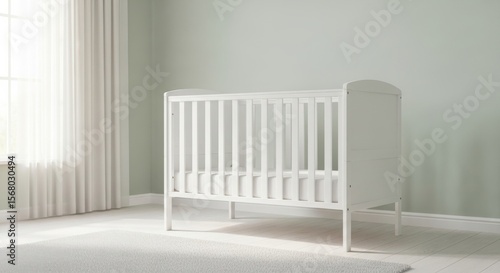 Modern Minimalist Nursery with White Crib and Soft Natural Light