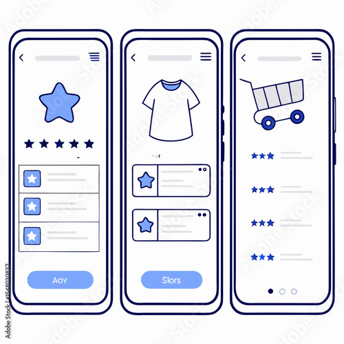 Mobile E-commerce App Interface Showing Product Reviews and Shopping Cart