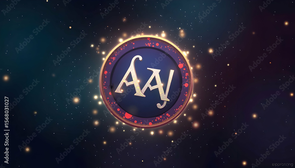 Circular Logo with Gold Lettering and Glowing Particles Circular Logo with Gold Lettering and Glowing Particles