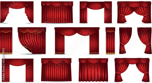 Red theater curtains collection vector illustration for design and decoration in flat style