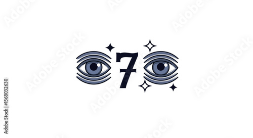 Mystical eye symbol with number seven vector illustration for esoteric design