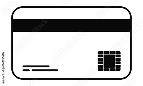 Credit Card Back Black Icon Outline with EMV Chip and Magnetic Stripe