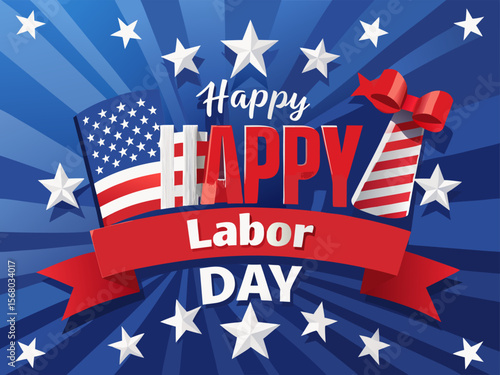Festive Happy Labor Day Illustration with American Flag Stars Stripes and Patriotic Color Scheme patriotic illustration