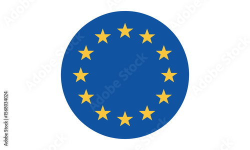 European Union Flag Icon Circle Shape with Golden Stars on White Background