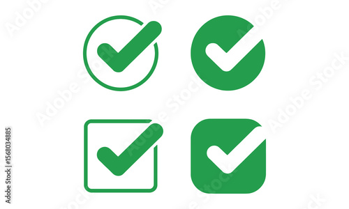 Green Check Mark Icons in Circle and Square Shapes on White Background