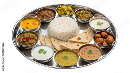 Indian thali food meal cuisine lunch dinner plate on transparent background