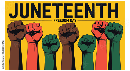 Juneteenth Freedom Day Banner With Raised Fists Representing Unity And Strength