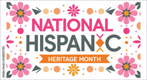 National Hispanic Heritage Month Colorful Flowers Geometric Design Vector Graphic