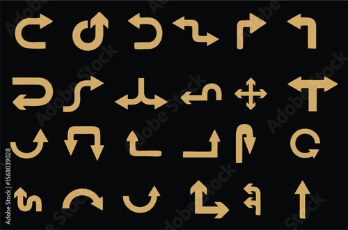 Multiple style and turn Arrow set isolated on white background. Editable eps 10. Easy to change color, size and manipulate. Traffic symbol Direction Icons Set.