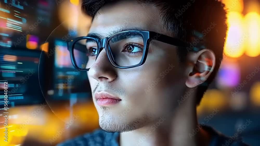 Person looking at digital interface Person looking at digital interface