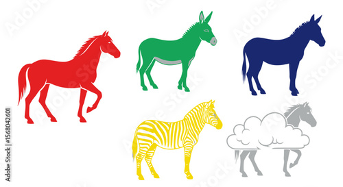 Vector colorful horse donkey zebra drawing vector illustration equine animals silhouette art graphic design image