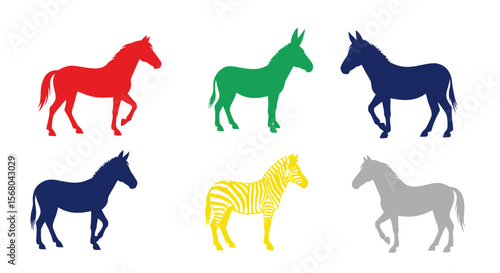 Vector colorful horse and zebra silhouettes vector art for equine animal lovers and graphic design projects use now
