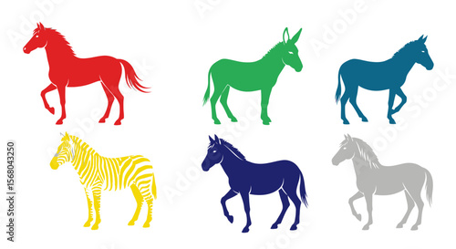 Vector colorful horse donkey and zebra vector illustration graphic design animal equine art print for sale online