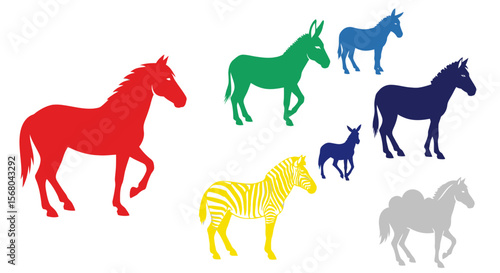 Vector colorful horse donkey zebra camel vector illustration design for animal lovers and graphic designers use