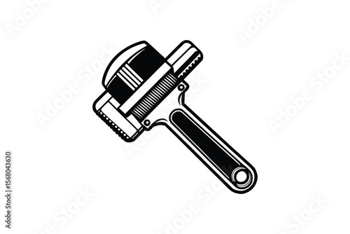 Black and White Illustration of a Pipe Wrench