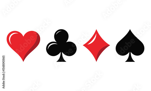 Isolated Playing Card Suit Symbols Hearts, Clubs, Diamonds, and Spades on White