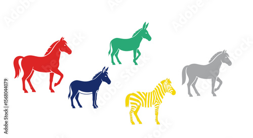 Vector colorful horse donkey and zebra illustration vector art design for animal lovers and graphic designers use 100