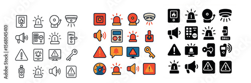 Security and alert collection, safety icons. emergency and warning symbol set