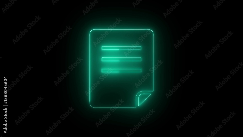 Glowing Neon Green Document Icon on Black Background Glowing Neon Green Document Icon on Black Background