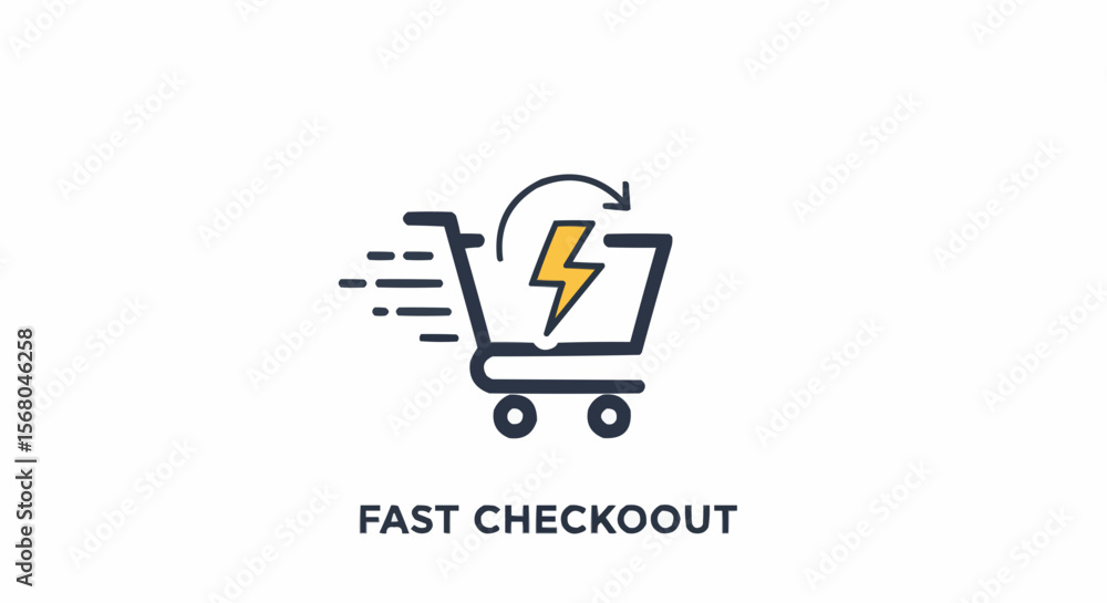 A stylized shopping cart with lightning bolt, symbolizing fast checkout. A stylized shopping cart with lightning bolt, symbolizing fast checkout.