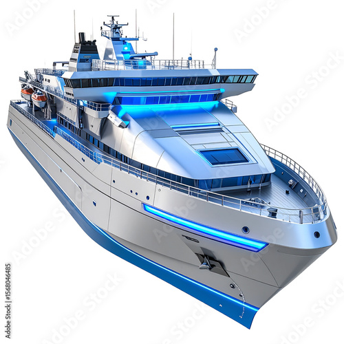 Futuristic ship illustration on isolated black background