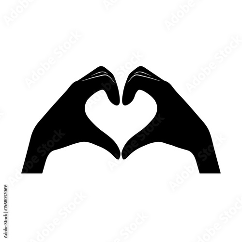Silhouette of two hands forming a heart shape against a white background, symbolizing love, connection, and affection through non-verbal communication.
