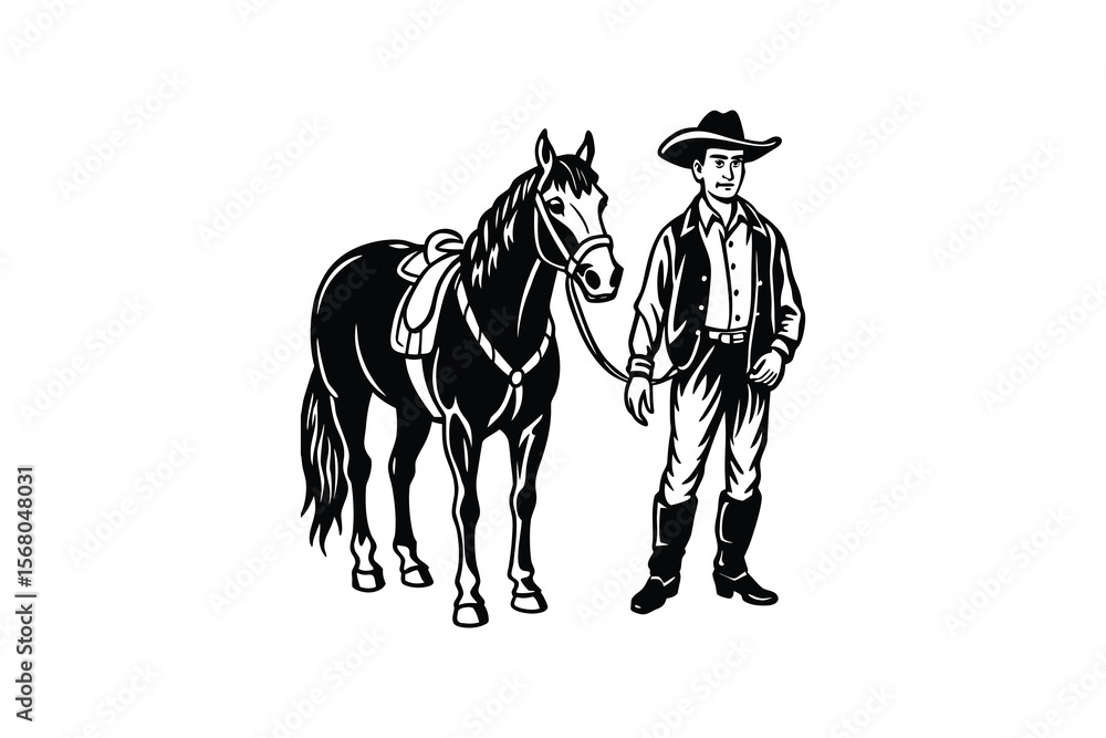 Fototapeta premium Cowboy and Horse Silhouette Illustration