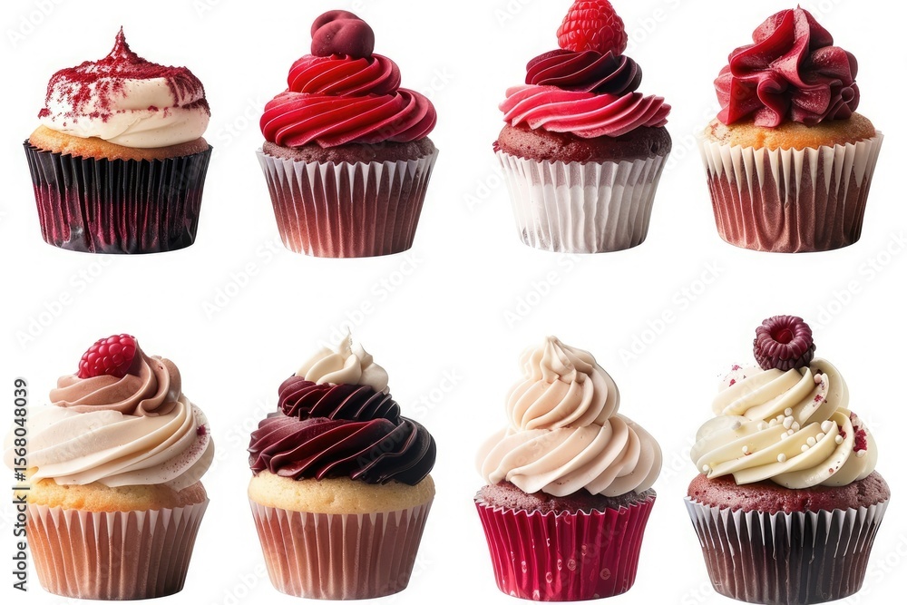 High Definition Picture of Set of Red Velvet and Vanilla Cupcakes High Definition Picture of Set of Red Velvet and Vanilla Cupcakes