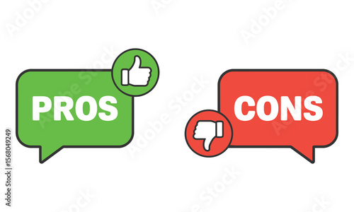 Pros & Cons with Thumb Up, Thumb Down in Green and Red Isolated Bubbles