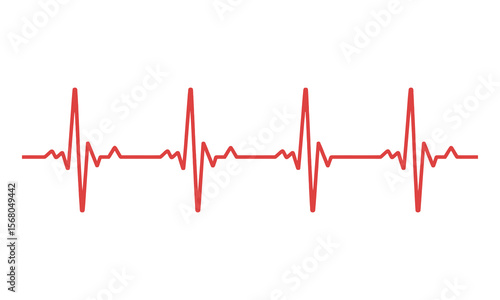 Red Heartbeat Rhythm Pulse, Isolated on White Background, Medical Health Concept
