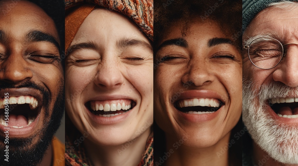 Diverse Group of People Laughing with Joyful Expressions and Smiles Diverse Group of People Laughing with Joyful Expressions and Smiles