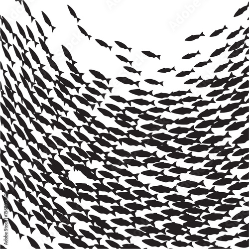 Swirling School of Fish in Monochrome